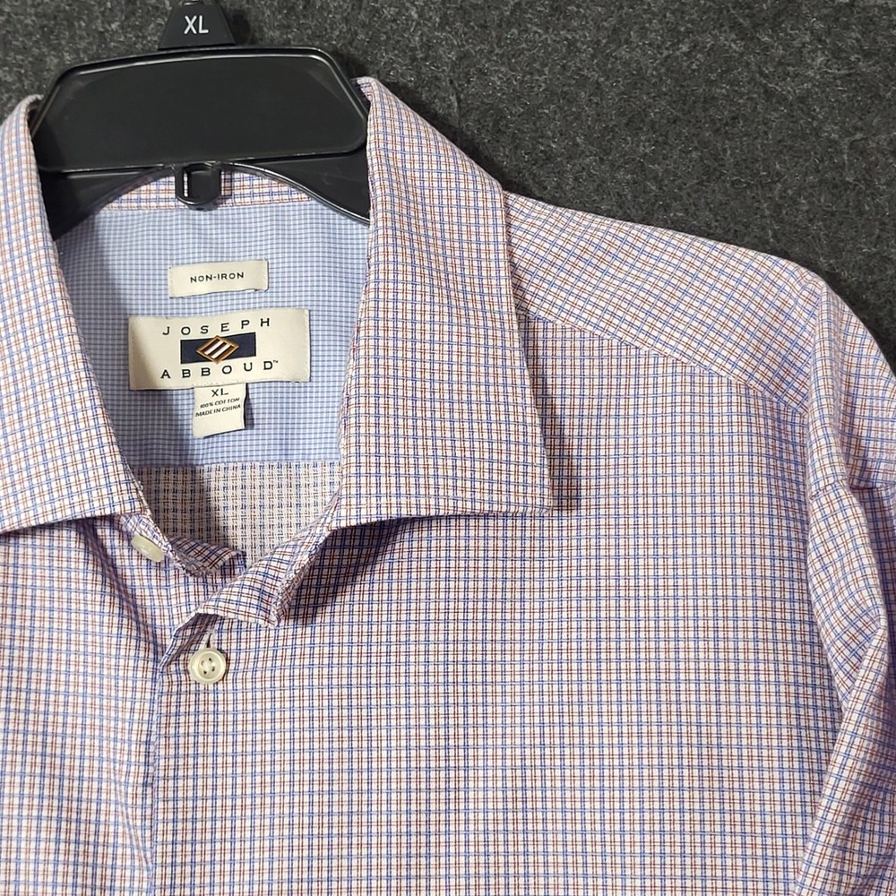 Joseph Abboud Mens XL Non-Iron Dress Shirt Blue Red Micro Check Cotton LS